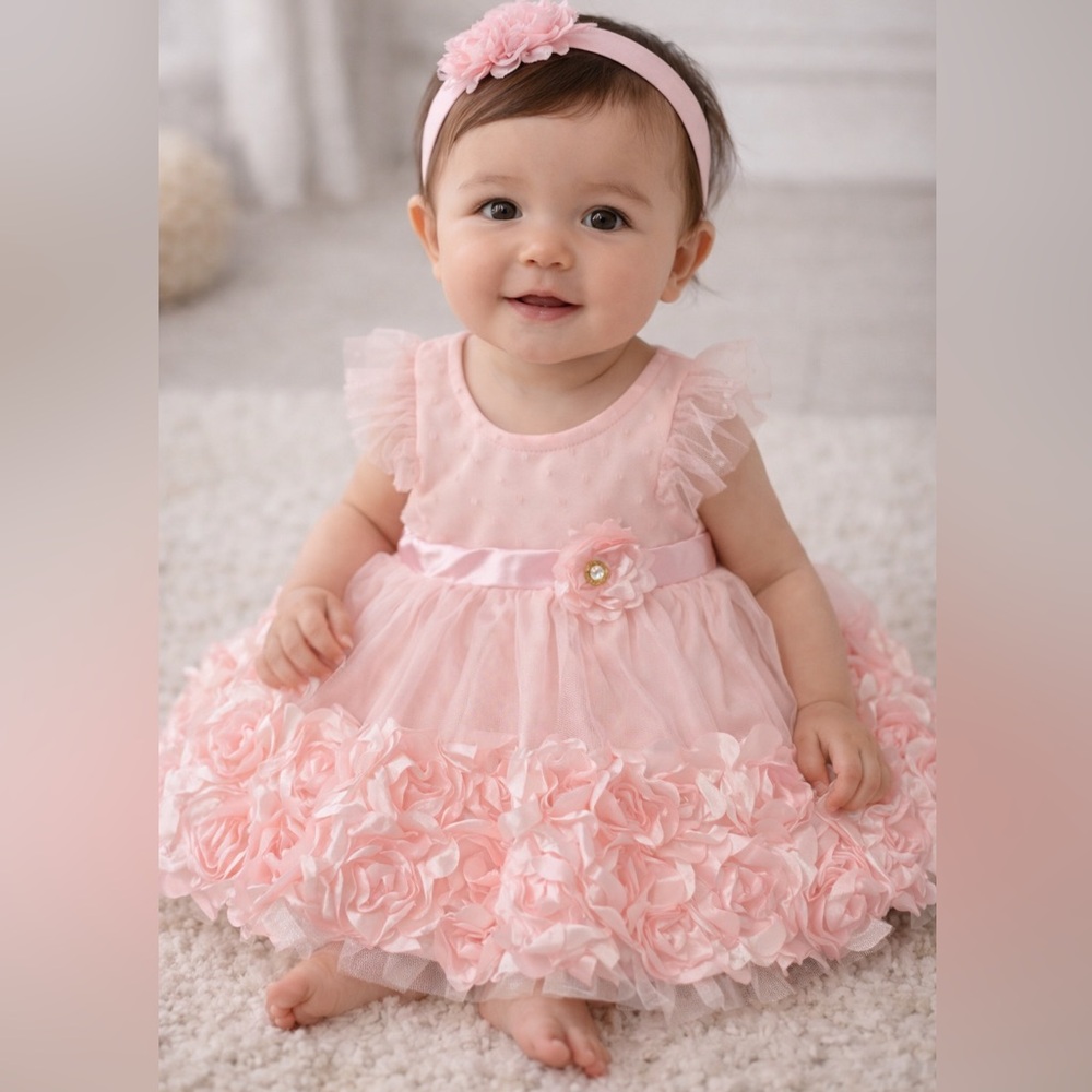 Nannette Pink Baby Dress with Tulle Details